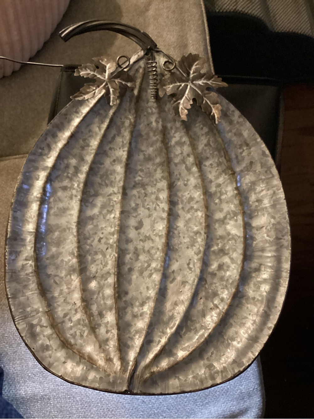 Galvanized Metal Pumpkin Wall Décor/Tray with Leaf Accents